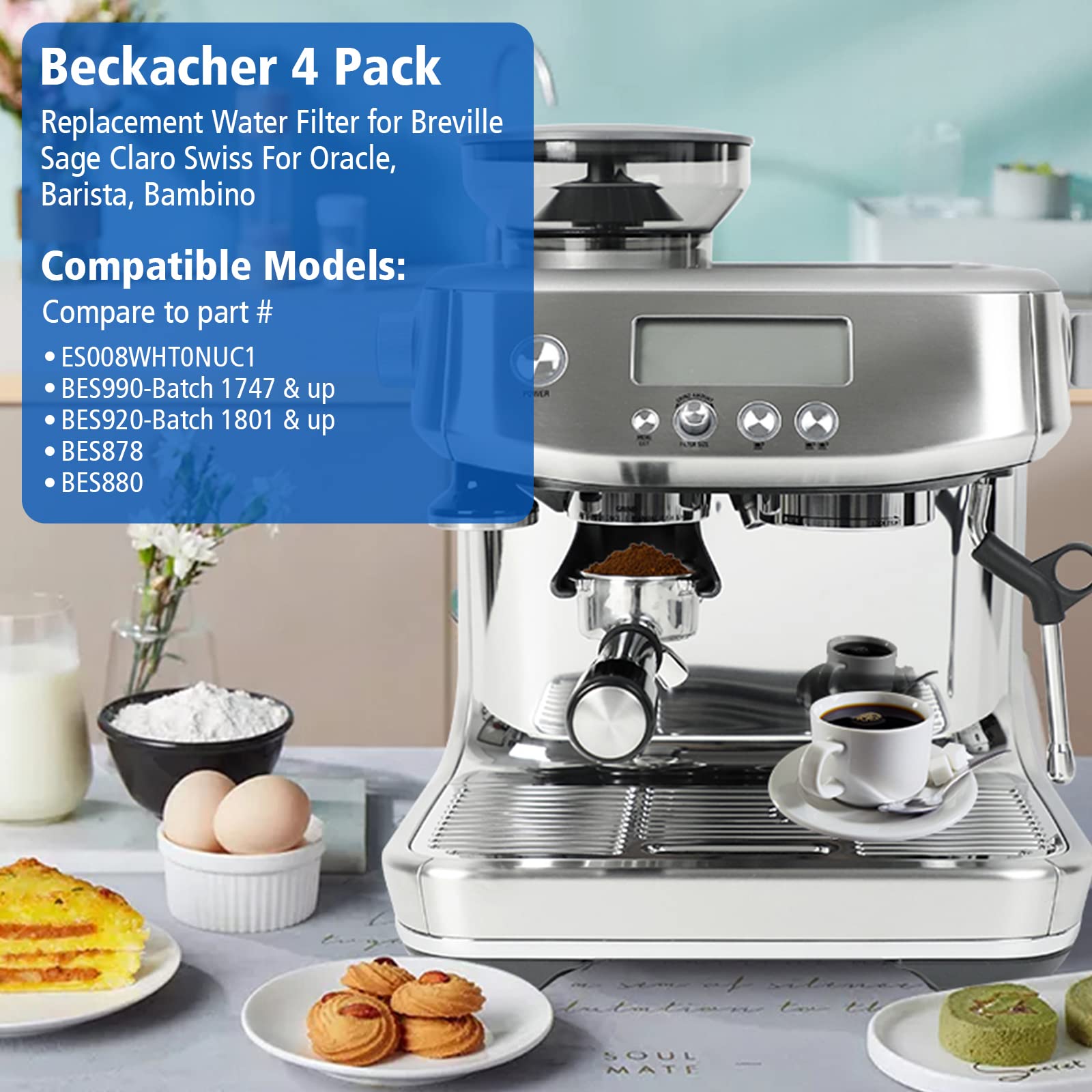 4 Pack Breville Water Filters, Compatible With Breville Bes880 Barista Touch, Bes990 Bes980 Oracle Touch And Bes878 Bes920 Bambi
